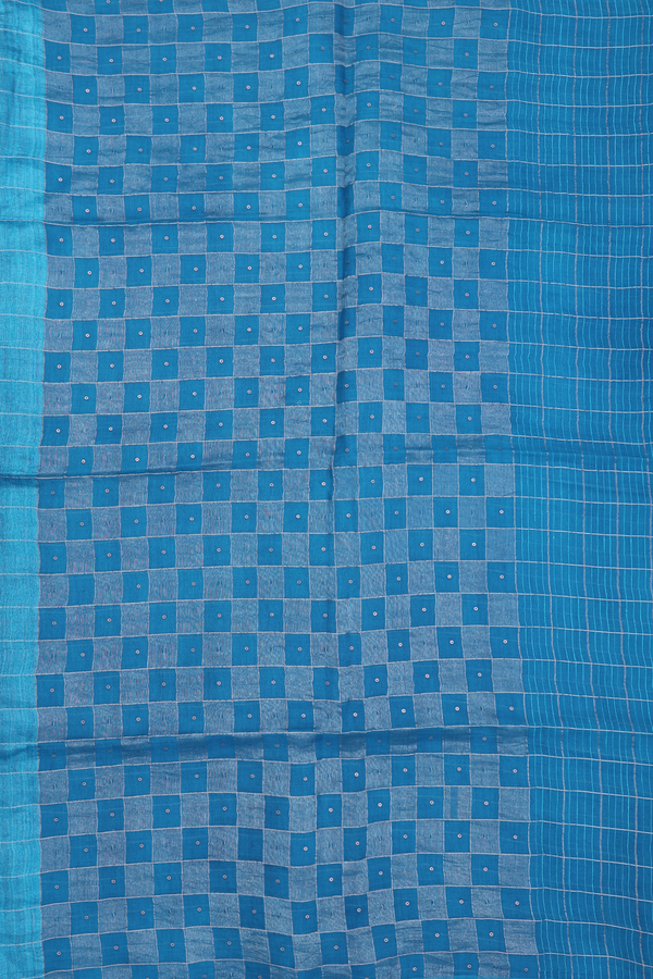 Bailu Silk Saree In Cerulean Blue With Checks Design
