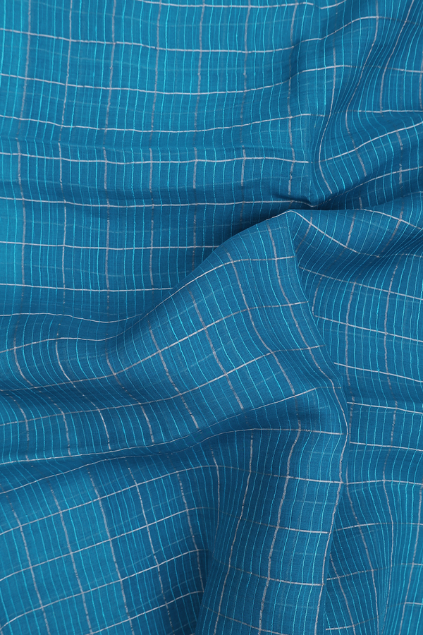 Bailu Silk Saree In Cerulean Blue With Checks Design
