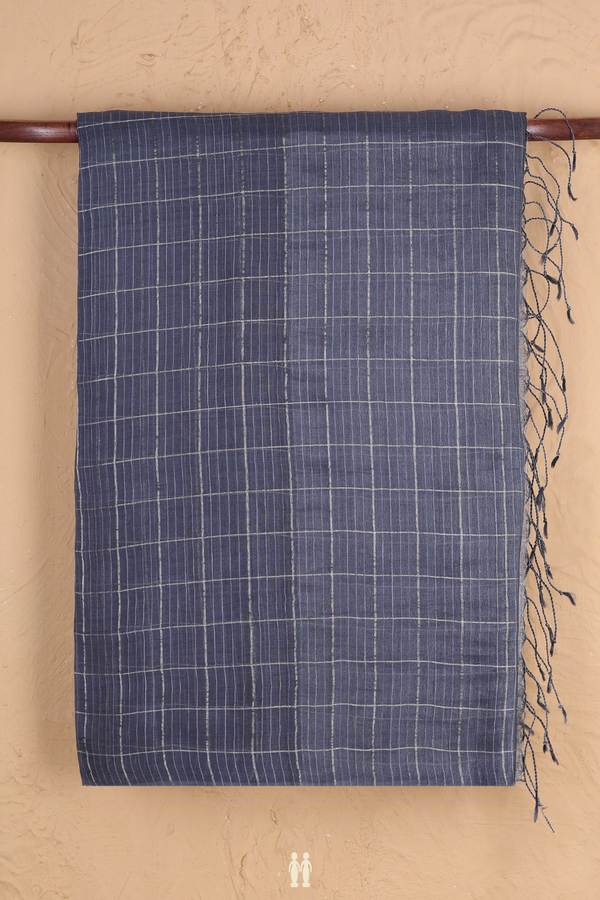 Bailu Silk Saree In Charcoal Grey With Checks Design