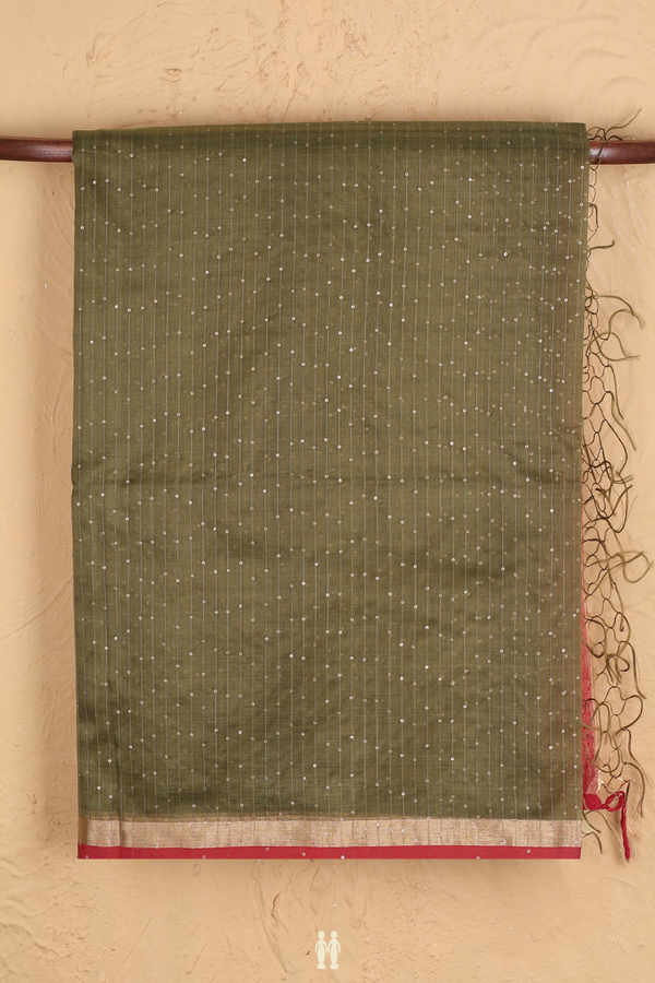 Bailu Silk Saree In Olive Green With Stripes Design