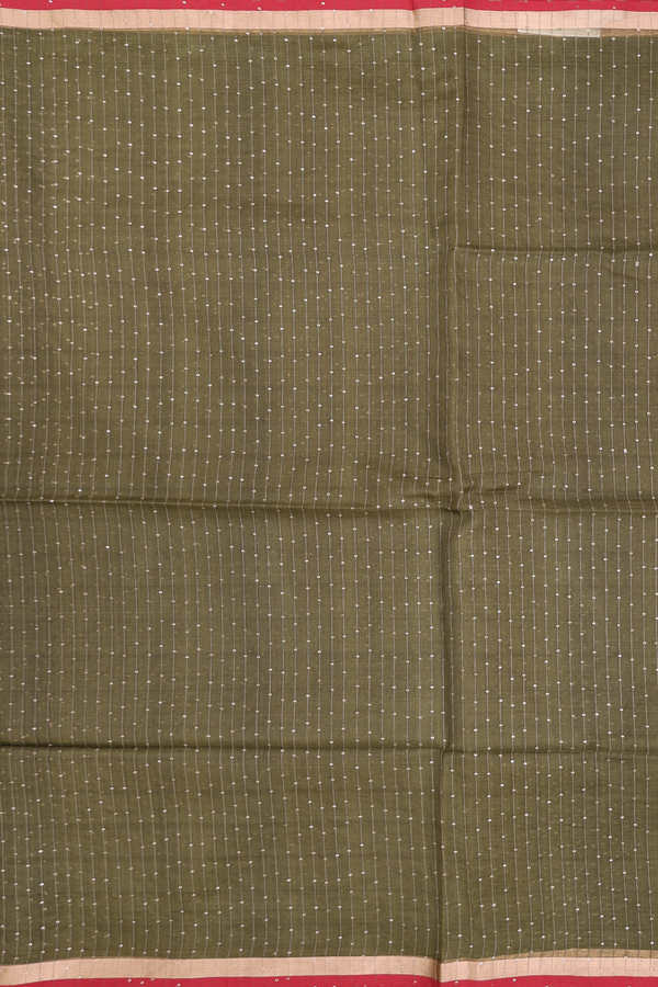 Bailu Silk Saree In Olive Green With Stripes Design