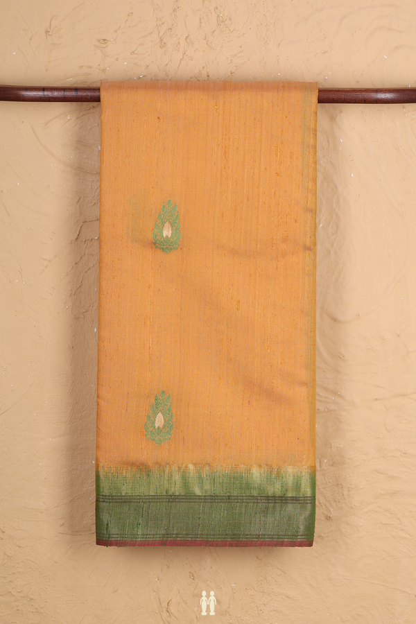 Jute Saree In Yellow With Threadwork Buttas