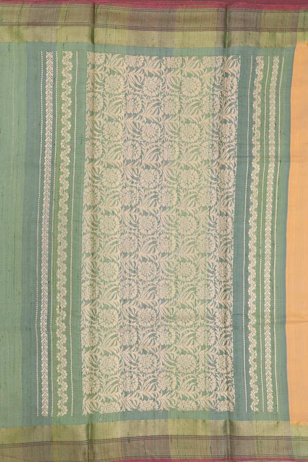 Jute Saree In Yellow With Threadwork Buttas