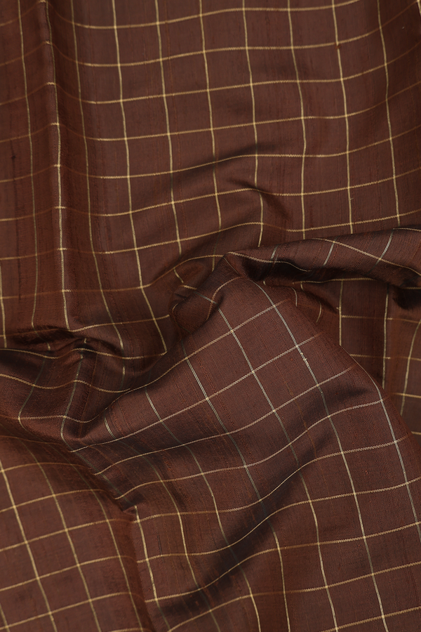 Jute Saree In Chocolate Brown With Checks Design