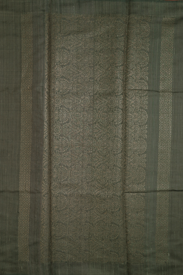 Jute Saree In Olive Green With Floral Motifs