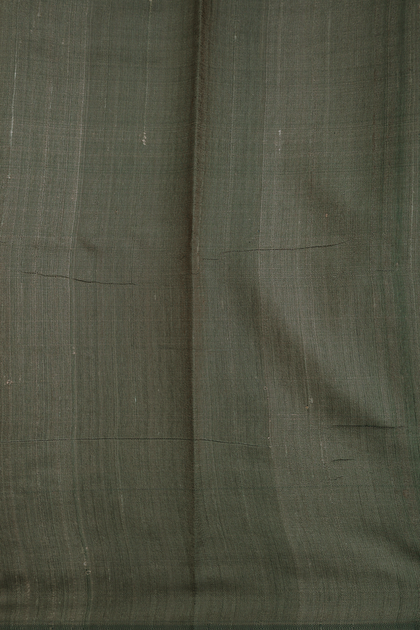 Jute Saree In Olive Green With Floral Motifs