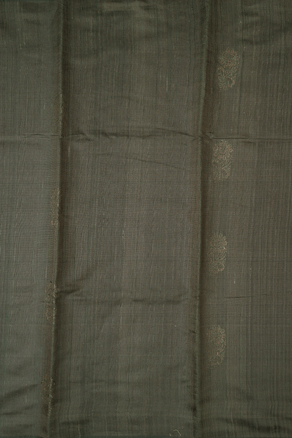 Jute Saree In Olive Green With Floral Motifs