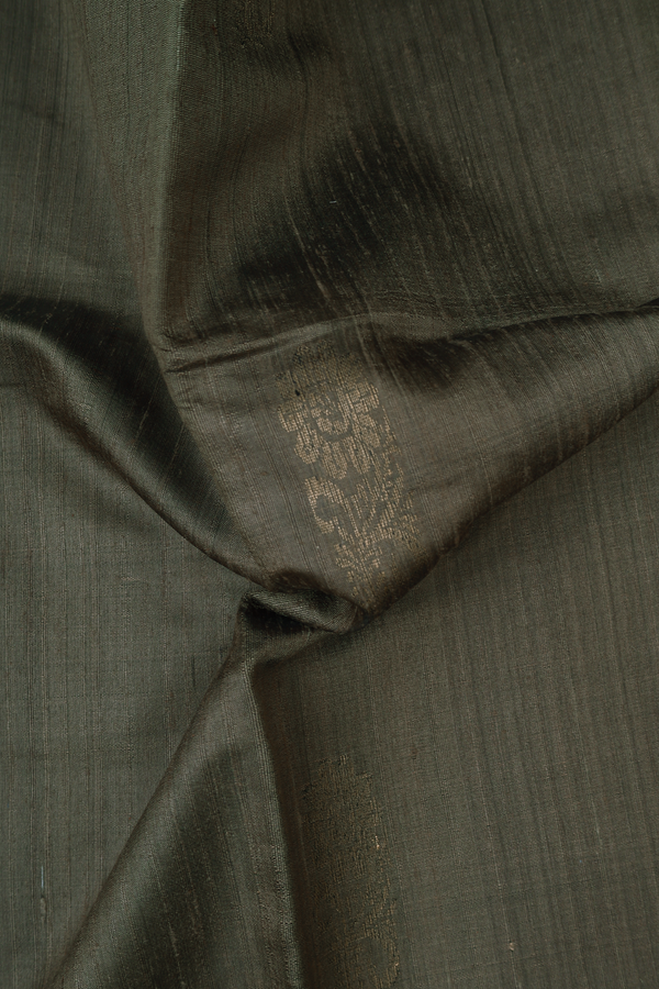 Jute Saree In Olive Green With Floral Motifs