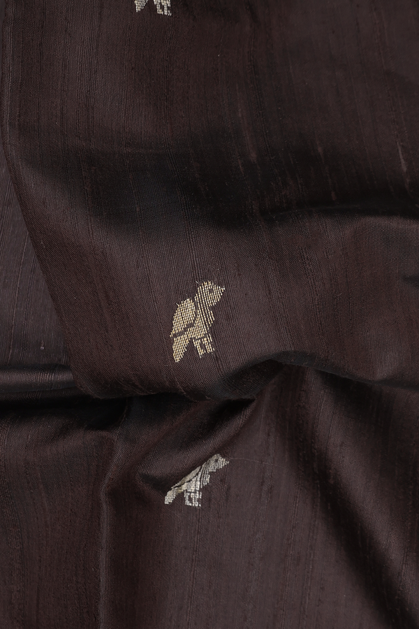 Jute Saree In Dark Brown With Birds Buttas