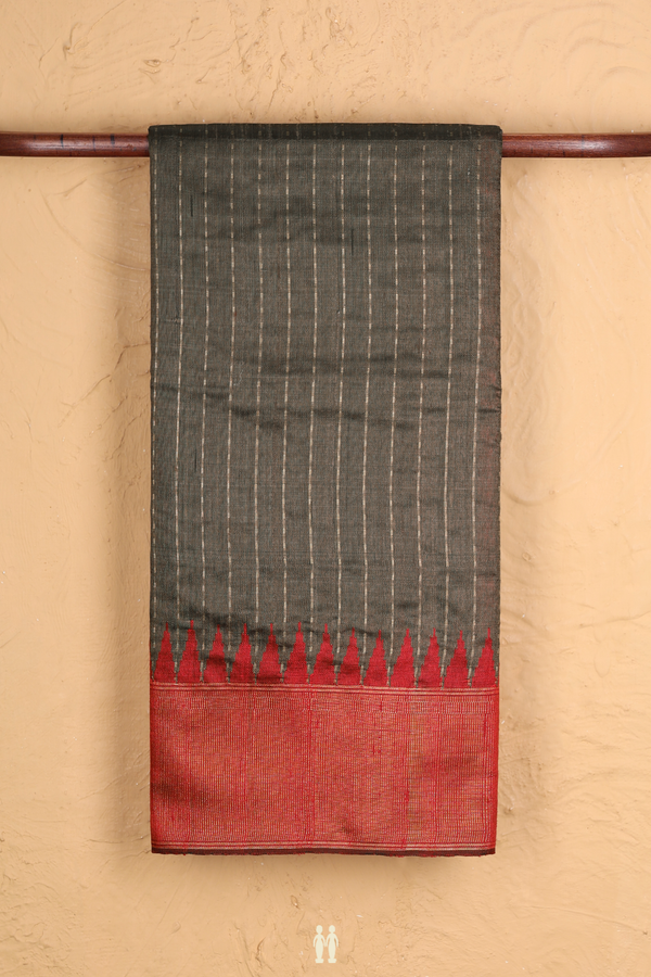 Jute Saree In Dusty Olive With Stripes Design