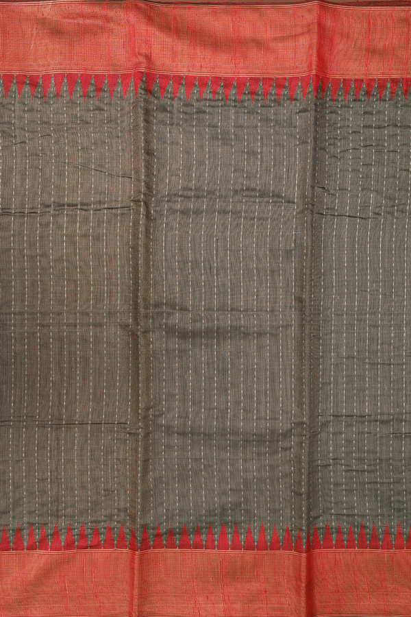 Jute Saree In Dusty Olive With Stripes Design