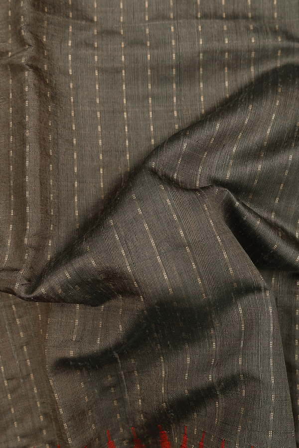 Jute Saree In Dusty Olive With Stripes Design