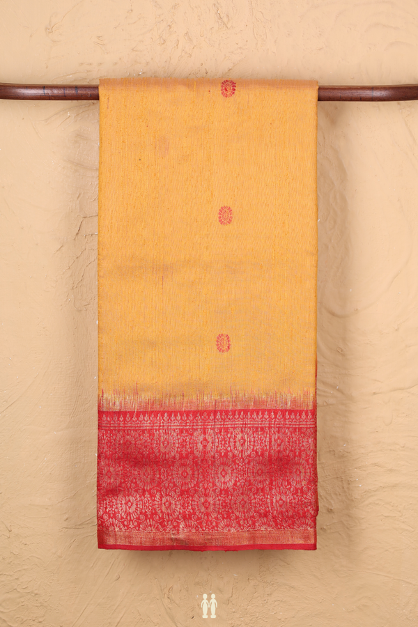 Jute Saree In Yellow With Threadwork Buttas