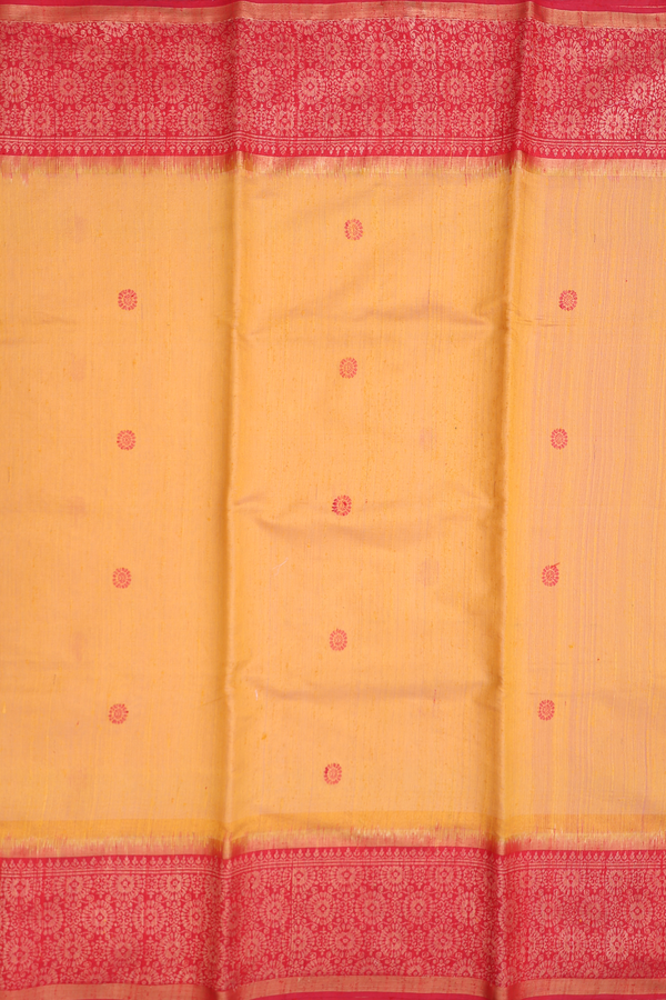 Jute Saree In Yellow With Threadwork Buttas
