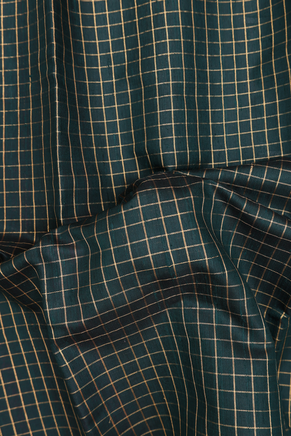 Jute Saree In Forest Green With Checks Design