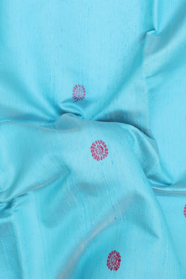 Jute Saree In Sky Blue With Threadwork Buttas