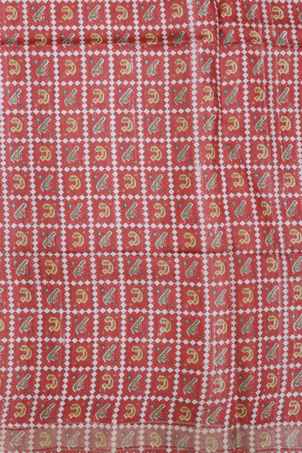 Tussar Madhubani Silk Saree In Cream Color With Zari Border