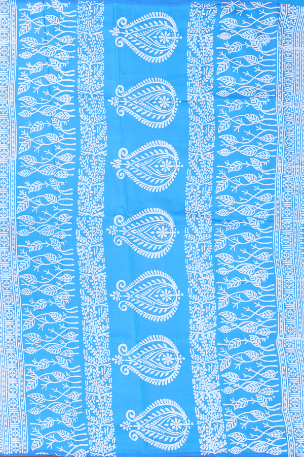 Printed Silk Saree In Deep Sky Blue With Allover Design