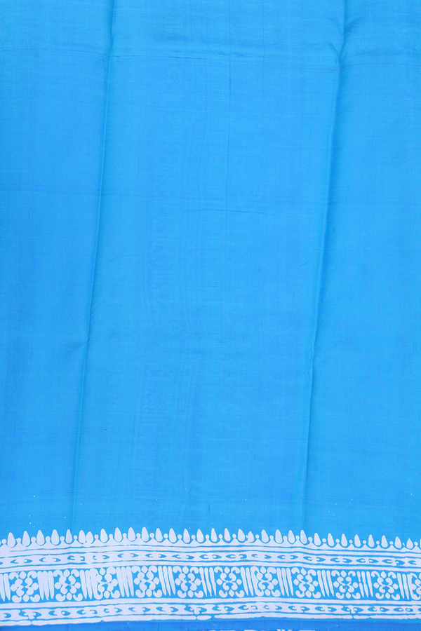 Printed Silk Saree In Deep Sky Blue With Allover Design