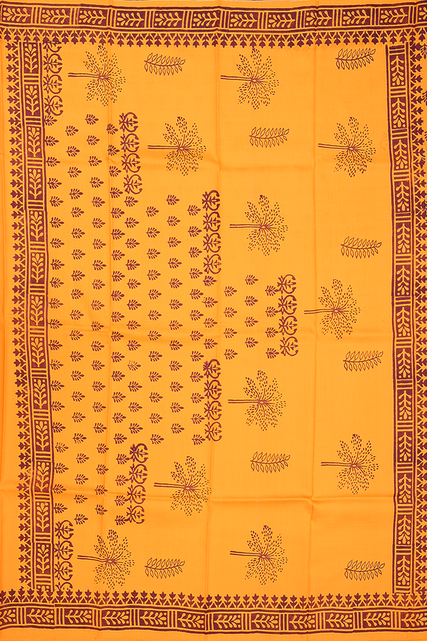 Printed Silk Saree In Honey Yellow With Allover Design