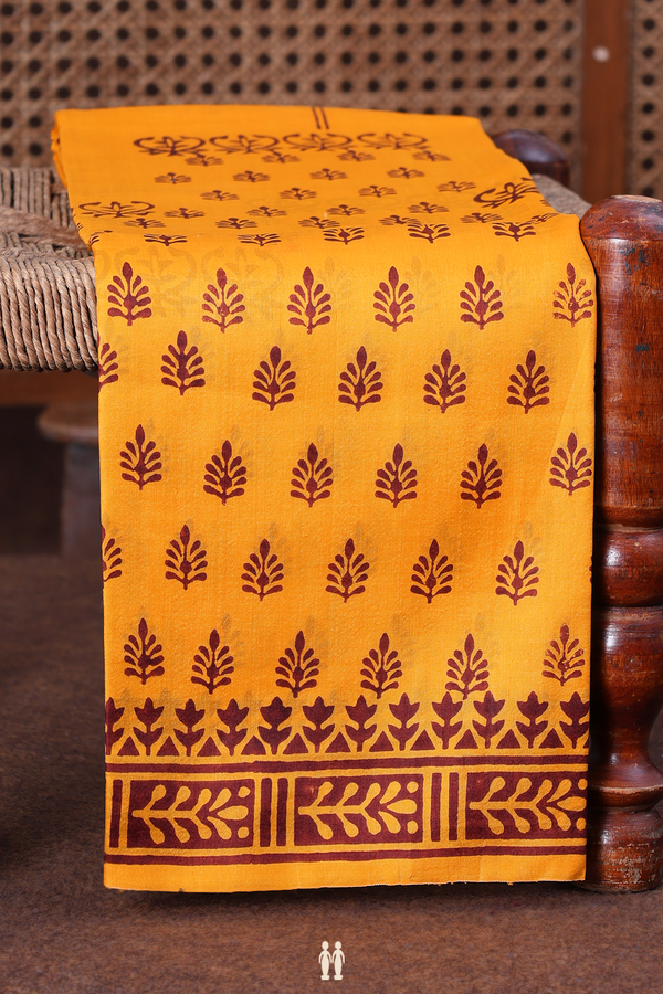 Printed Silk Saree In Honey Yellow With Allover Design