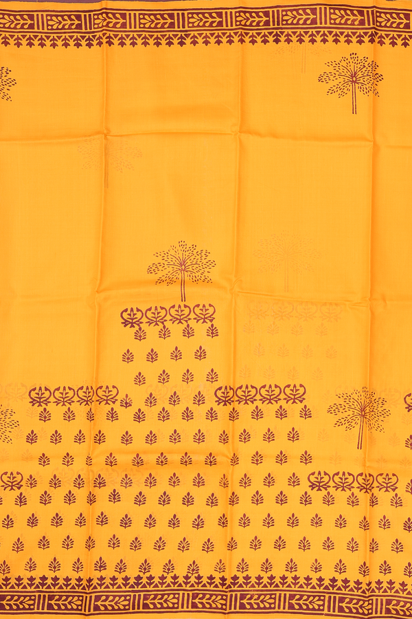 Printed Silk Saree In Honey Yellow With Allover Design