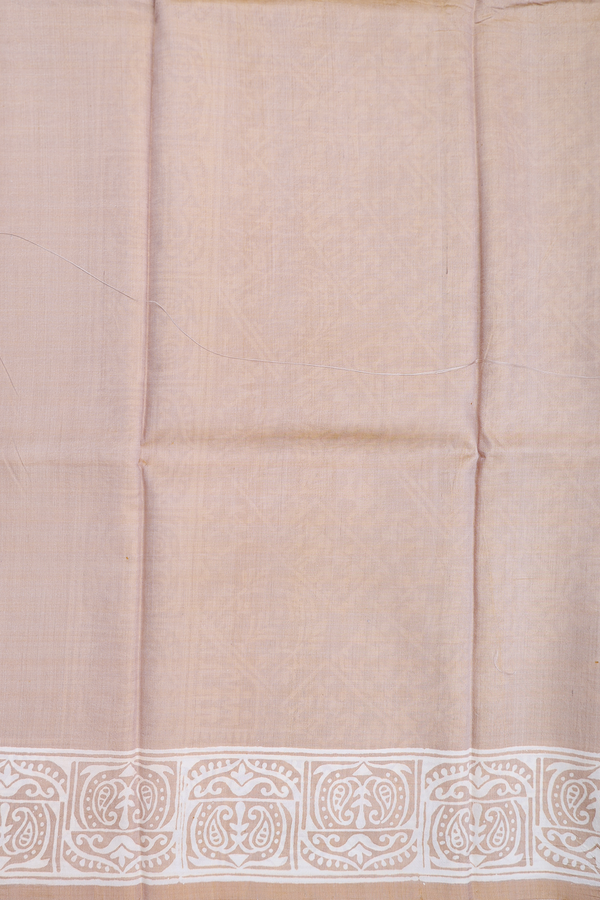 Printed Silk Saree In Pastel Brown With Floral Design