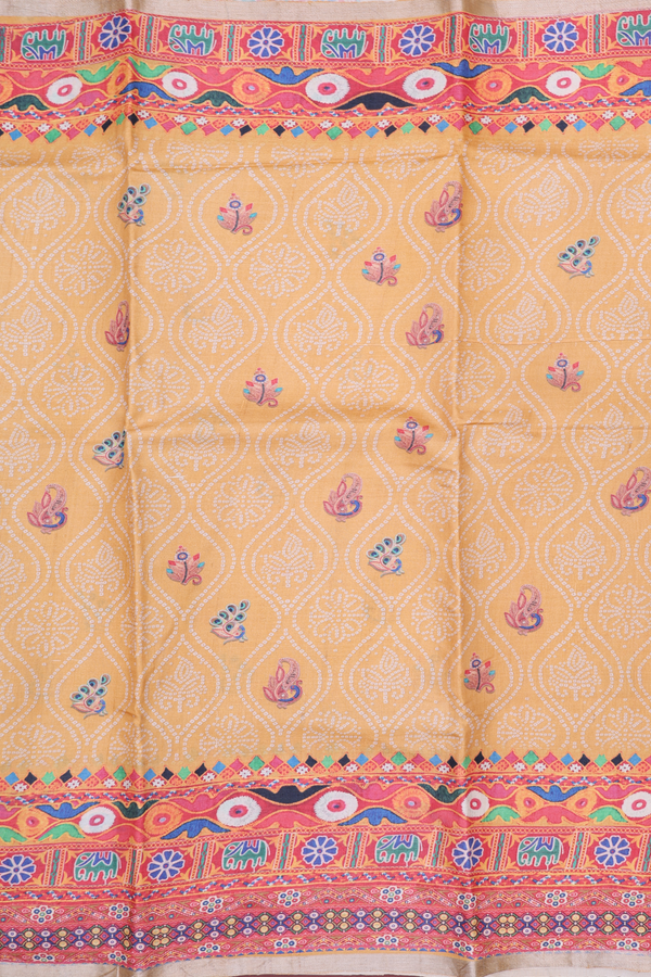 Tussar Silk Saree In Yellow With Ogee Design