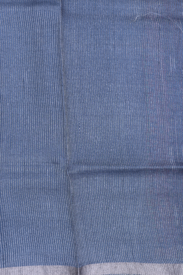 Tussar Silk Saree In Pigeon Blue With Ogee Design