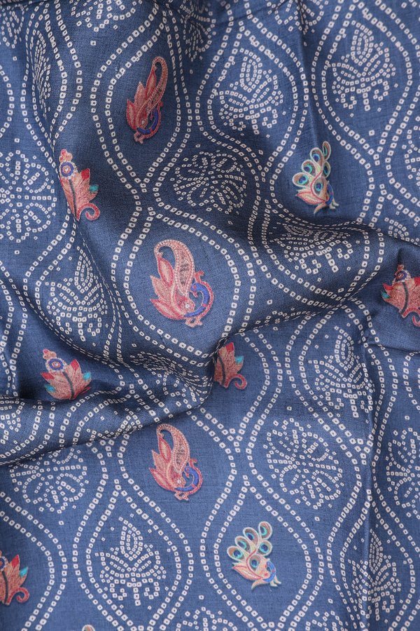 Tussar Silk Saree In Pigeon Blue With Ogee Design