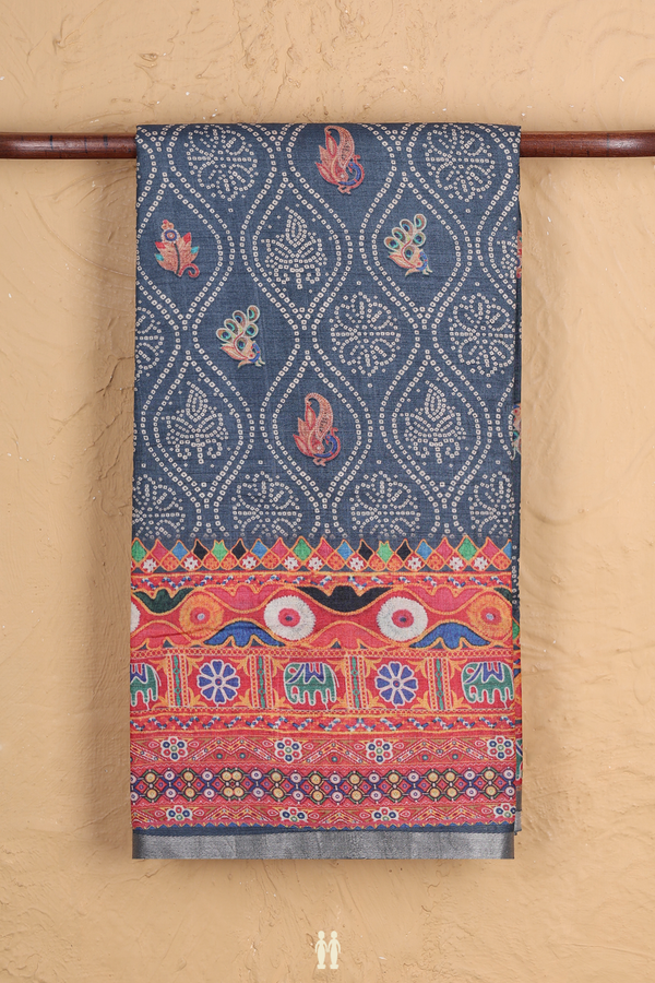 Tussar Silk Saree In Pigeon Blue With Ogee Design
