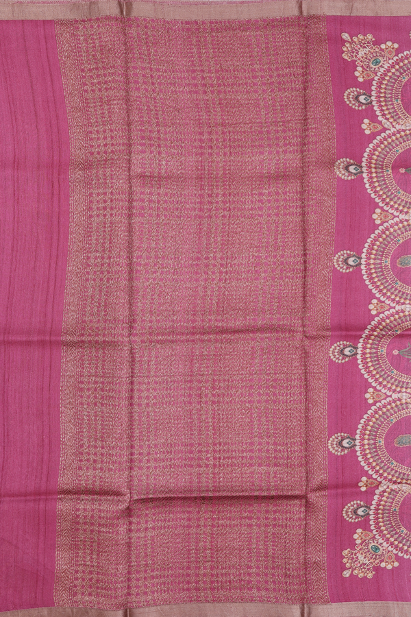 Tussar Silk Saree In HIbiscus Red With Parrot Design