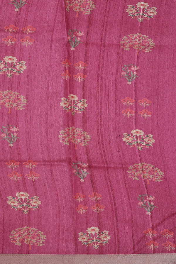 Tussar Silk Saree In HIbiscus Red With Parrot Design