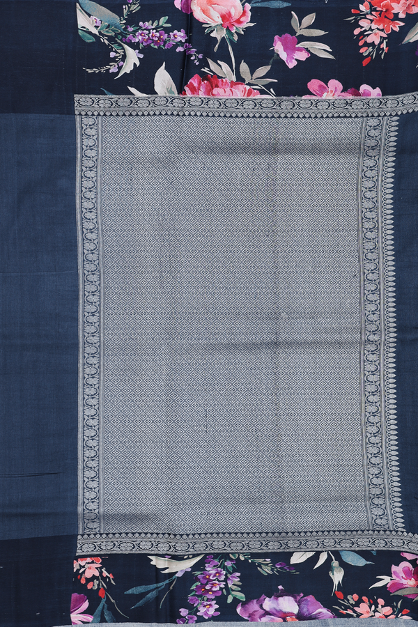 Tussar Silk Saree In Prussian Blue With Zari Buttas