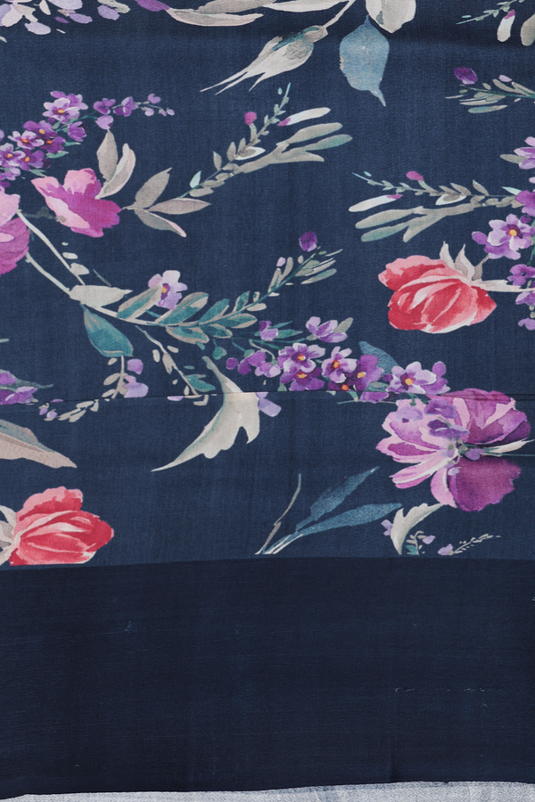 Tussar Silk Saree In Prussian Blue With Zari Buttas