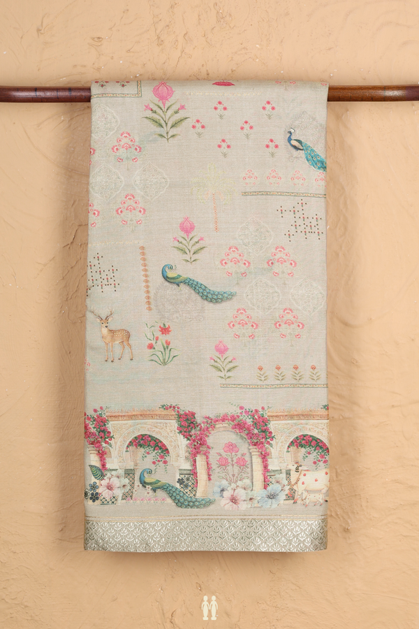 Tussar Silk Saree In Grey With Allover Design