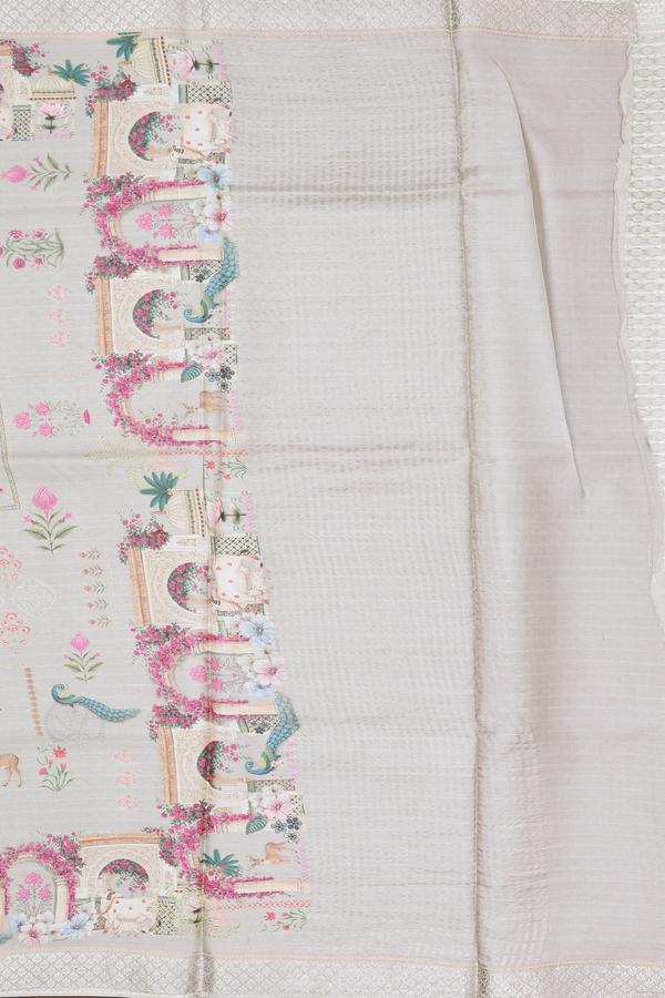 Tussar Silk Saree In Grey With Allover Design