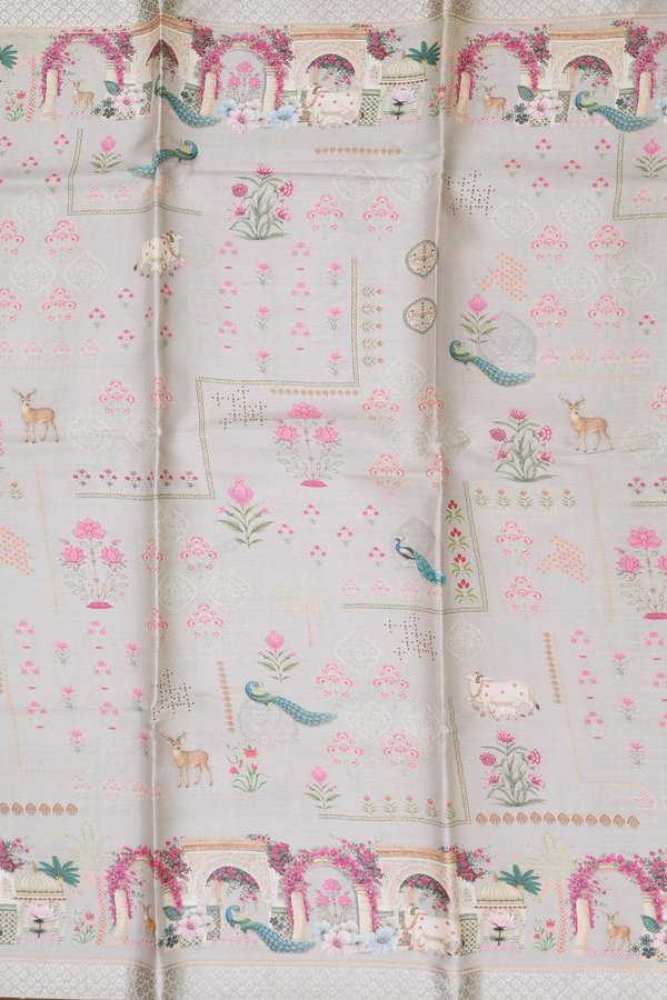 Tussar Silk Saree In Grey With Allover Design