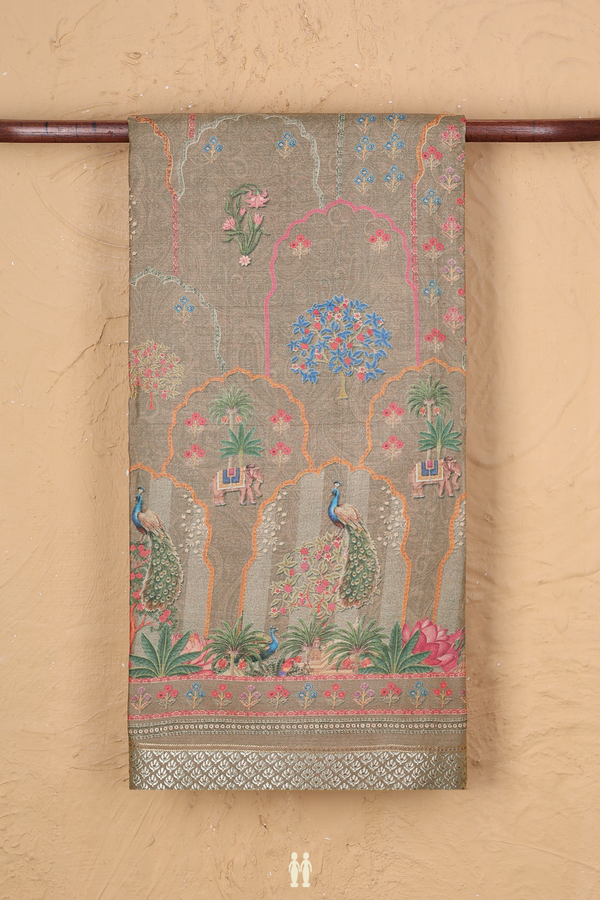 Tussar Silk Saree In Brown With Allover Design