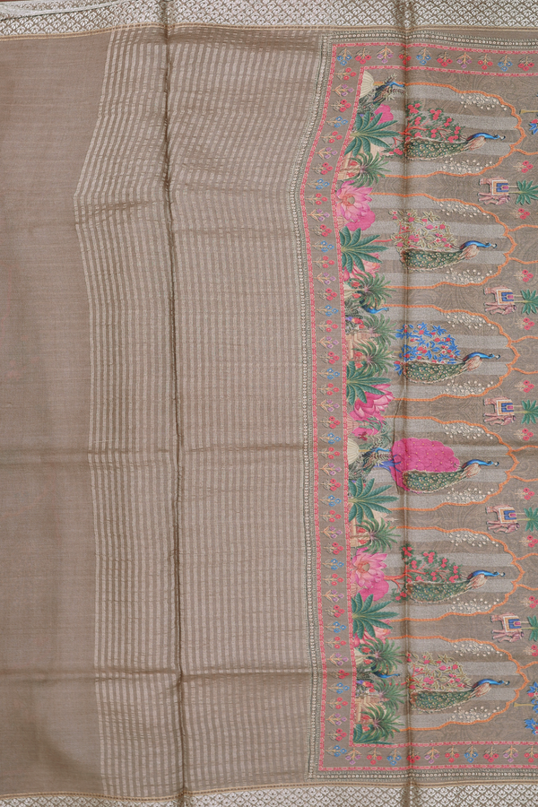 Tussar Silk Saree In Brown With Allover Design