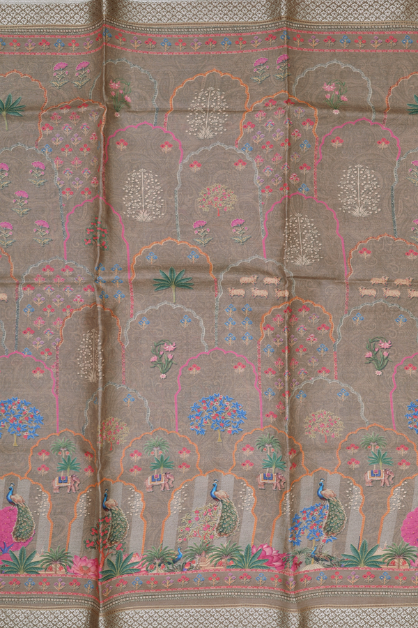 Tussar Silk Saree In Brown With Allover Design
