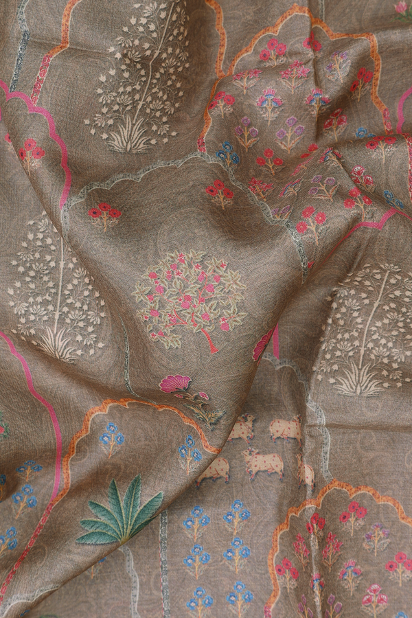 Tussar Silk Saree In Brown With Allover Design