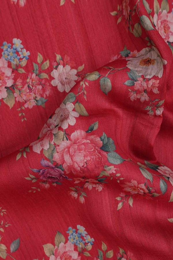 Tussar Silk Saree In Crimson Red With Floral Design