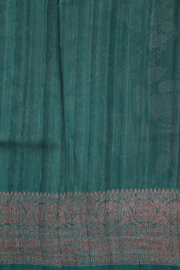 Tussar Silk Saree In Forest  Green With Leaf Design