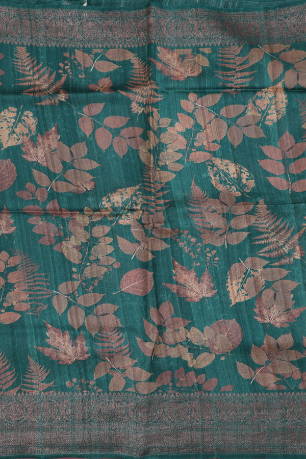 Tussar Silk Saree In Forest  Green With Leaf Design