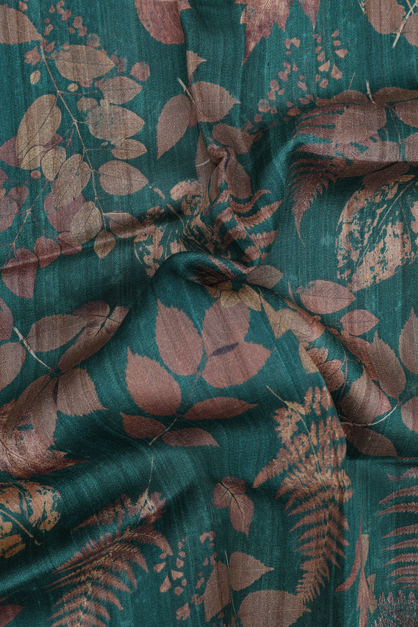 Tussar Silk Saree In Forest  Green With Leaf Design