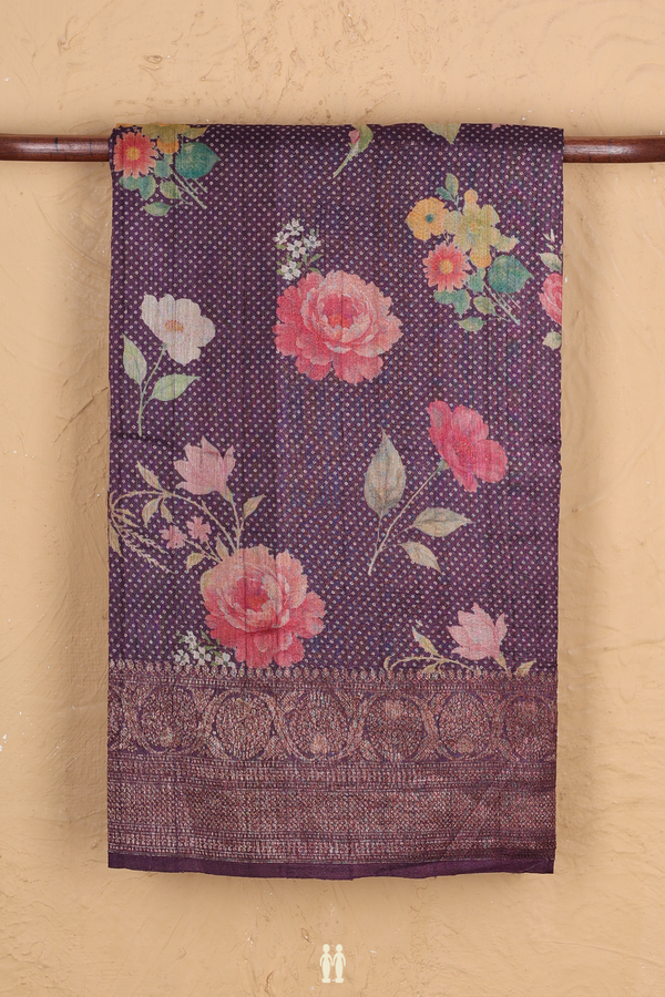 Tussar Silk Saree In Purple With Floral Design