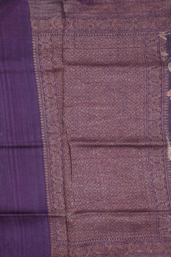 Tussar Silk Saree In Purple With Floral Design