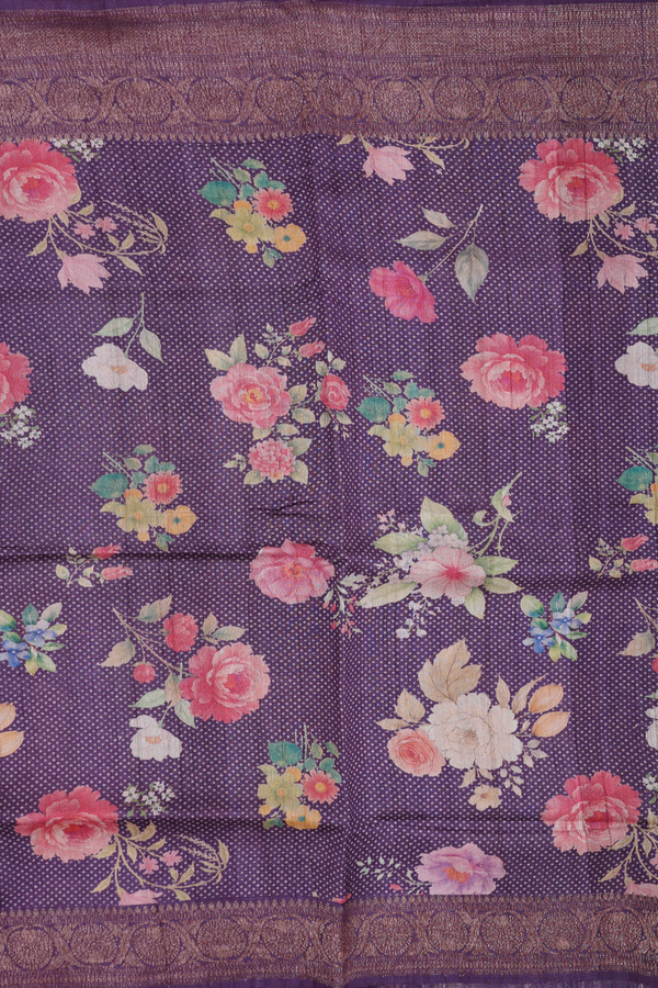 Tussar Silk Saree In Purple With Floral Design