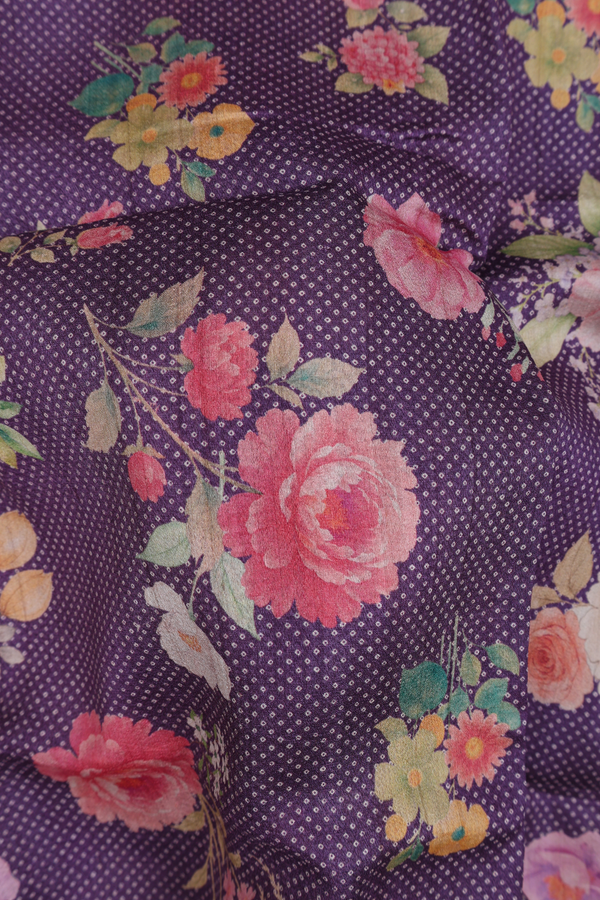 Tussar Silk Saree In Purple With Floral Design